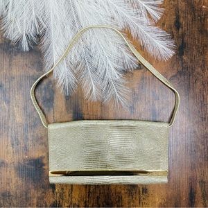 MICHAEL Michael Kors Metallic Gold Croc Embossed Leather Tilda Clutch